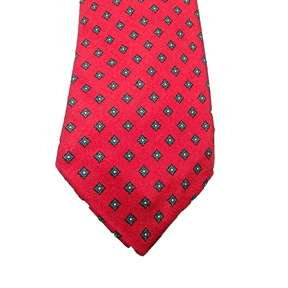 Vintage Ferrell Reed Silk Foulard Tie Red Geometric Hand Printed England